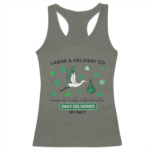St Patrick's Day Lucky L&D Nurse Racerback Tank Top Labor And Delivery Shamrock TS02 Military Green Print Your Wear