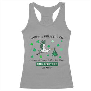 St Patrick's Day Lucky L&D Nurse Racerback Tank Top Labor And Delivery Shamrock TS02 Sport Gray Print Your Wear