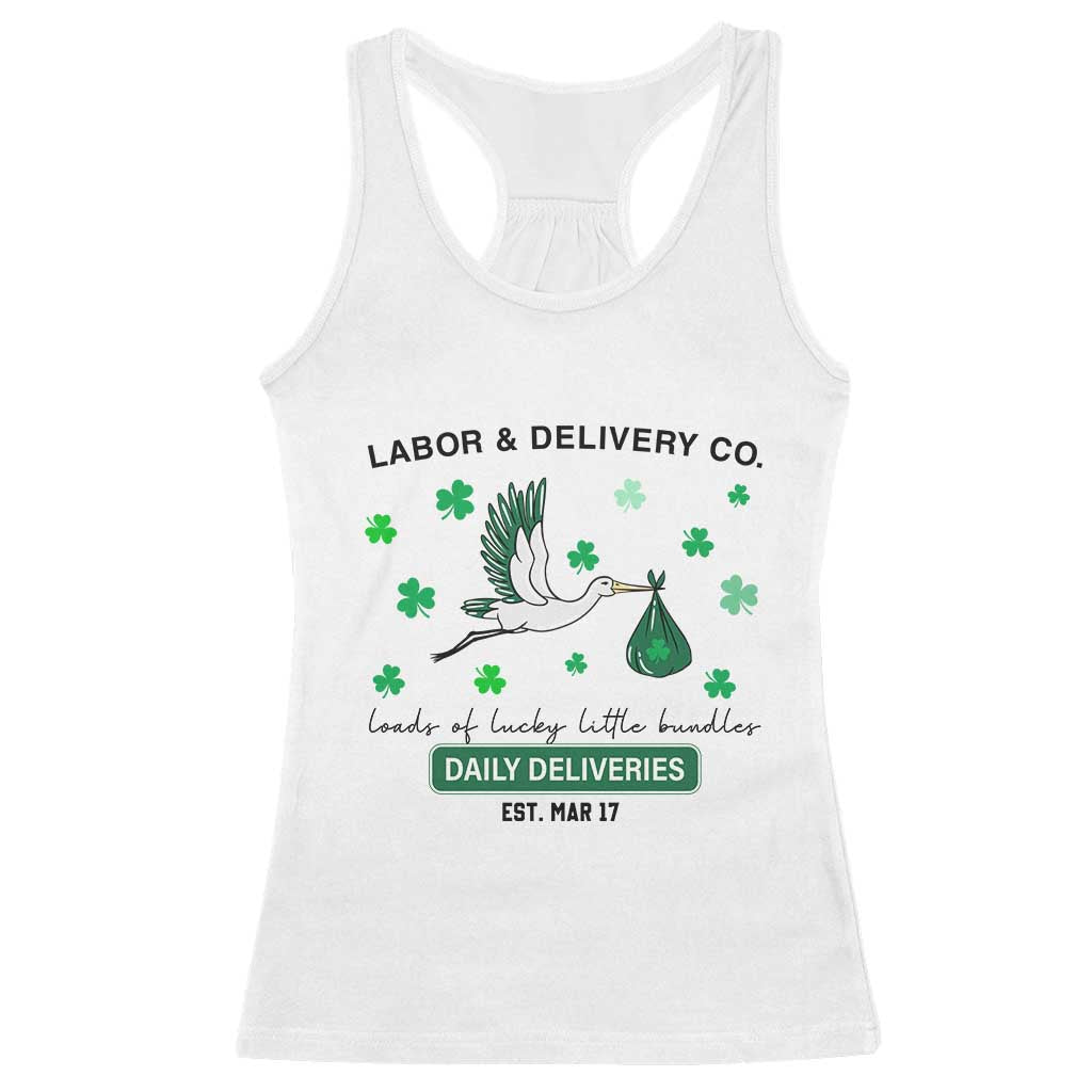 St Patrick's Day Lucky L&D Nurse Racerback Tank Top Labor And Delivery Shamrock TS02 White Print Your Wear