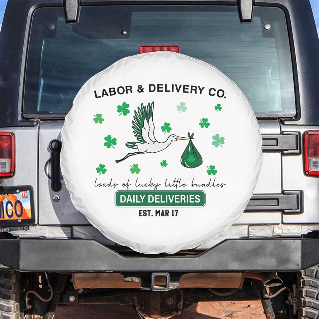 St Patrick's Day Lucky L&D Nurse Spare Tire Cover Labor And Delivery Shamrock TS02 No hole White Print Your Wear