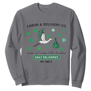 St Patrick's Day Lucky L&D Nurse Sweatshirt Labor And Delivery Shamrock TS02 Charcoal Print Your Wear