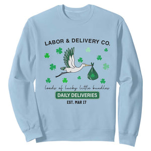 St Patrick's Day Lucky L&D Nurse Sweatshirt Labor And Delivery Shamrock TS02 Light Blue Print Your Wear