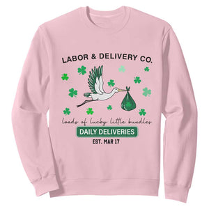 St Patrick's Day Lucky L&D Nurse Sweatshirt Labor And Delivery Shamrock TS02 Light Pink Print Your Wear