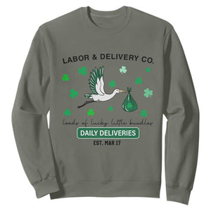 St Patrick's Day Lucky L&D Nurse Sweatshirt Labor And Delivery Shamrock TS02 Military Green Print Your Wear