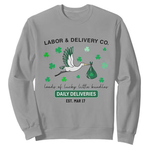 St Patrick's Day Lucky L&D Nurse Sweatshirt Labor And Delivery Shamrock TS02 Sport Gray Print Your Wear