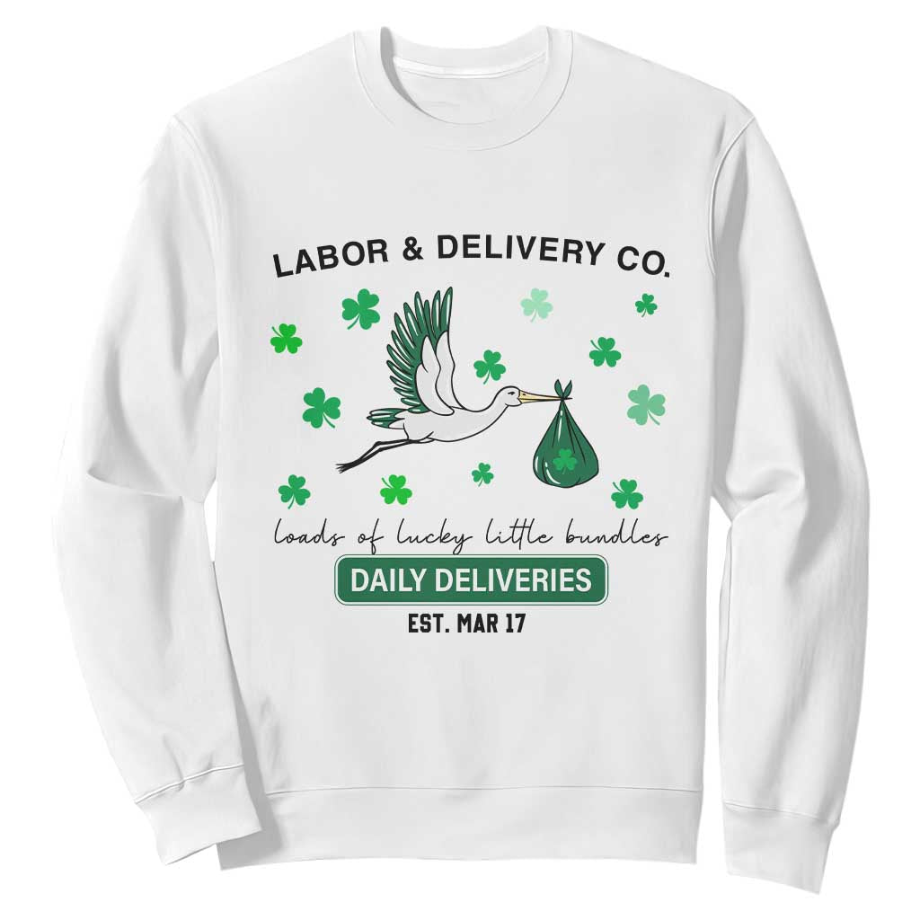 St Patrick's Day Lucky L&D Nurse Sweatshirt Labor And Delivery Shamrock TS02 White Print Your Wear