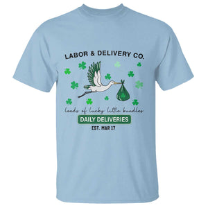 St Patrick's Day Lucky L&D Nurse T Shirt Labor And Delivery Shamrock TS02 Light Blue Print Your Wear