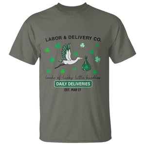 St Patrick's Day Lucky L&D Nurse T Shirt Labor And Delivery Shamrock TS02 Military Green Print Your Wear