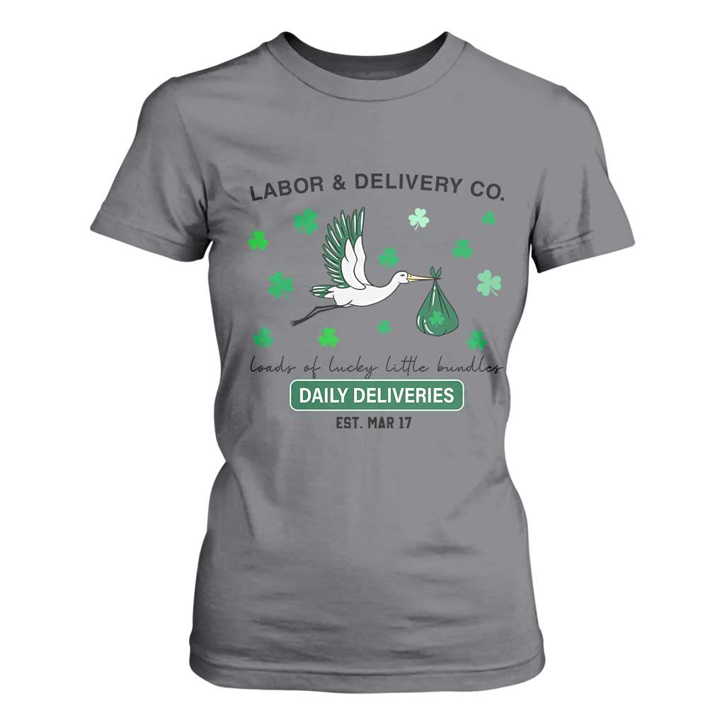 St Patrick's Day Lucky L&D Nurse T Shirt For Women Labor And Delivery Shamrock TS02 Charcoal Print Your Wear