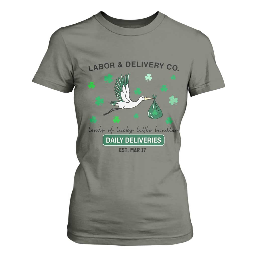 St Patrick's Day Lucky L&D Nurse T Shirt For Women Labor And Delivery Shamrock TS02 Military Green Print Your Wear