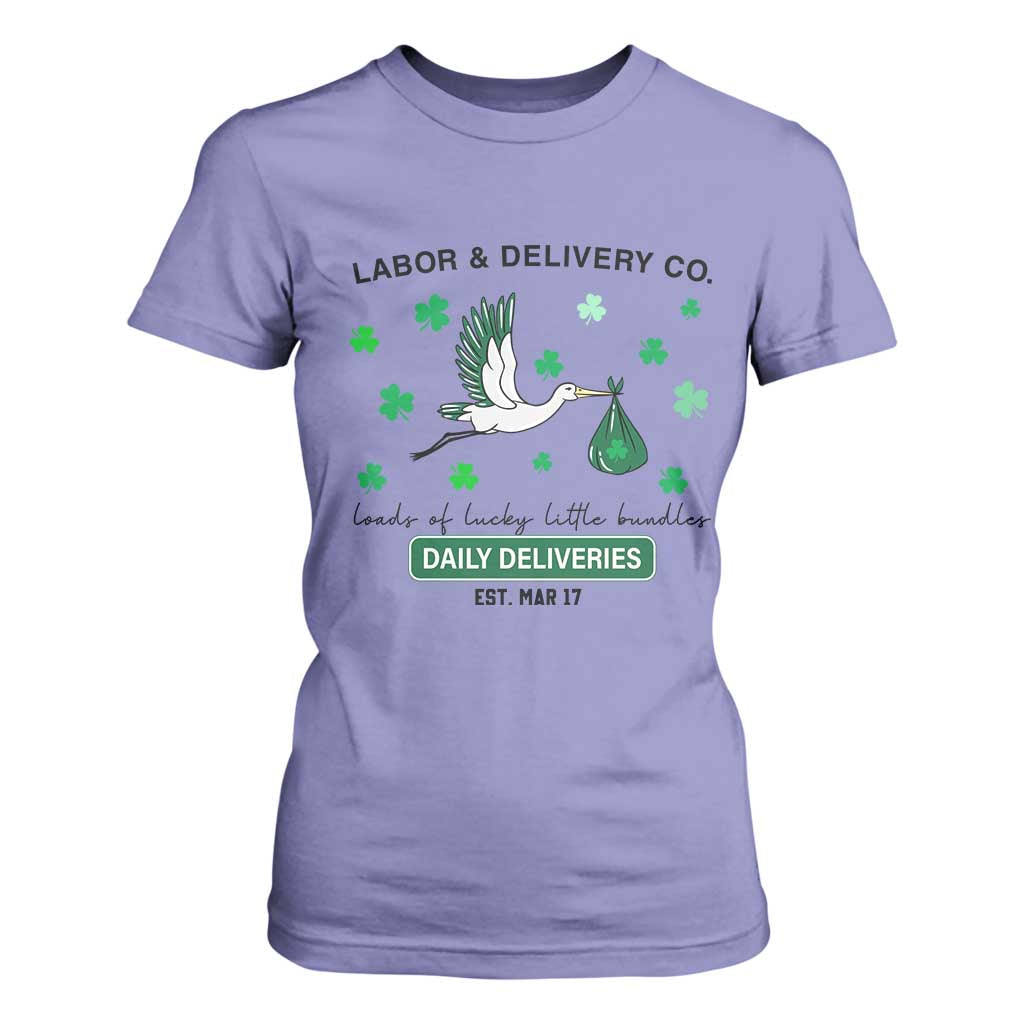 St Patrick's Day Lucky L&D Nurse T Shirt For Women Labor And Delivery Shamrock TS02 Violet Print Your Wear