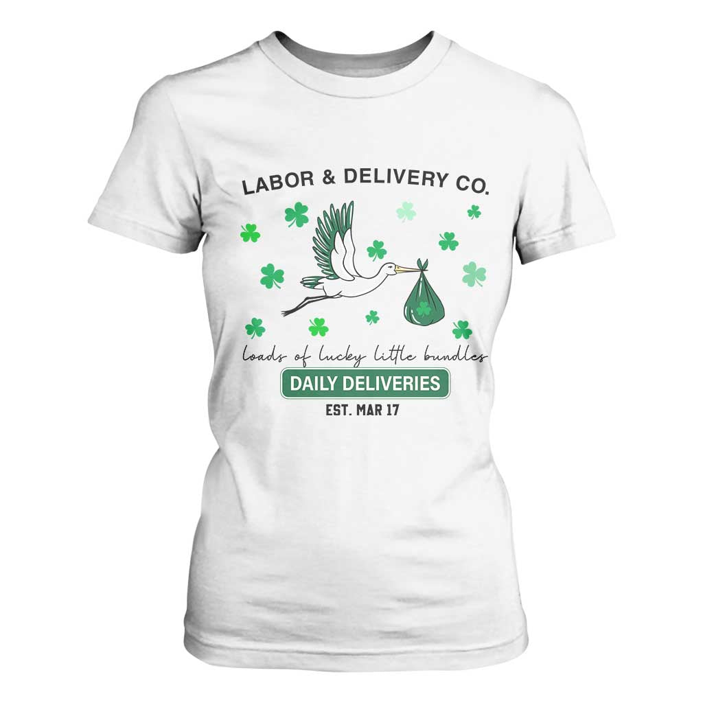 St Patrick's Day Lucky L&D Nurse T Shirt For Women Labor And Delivery Shamrock TS02 White Print Your Wear