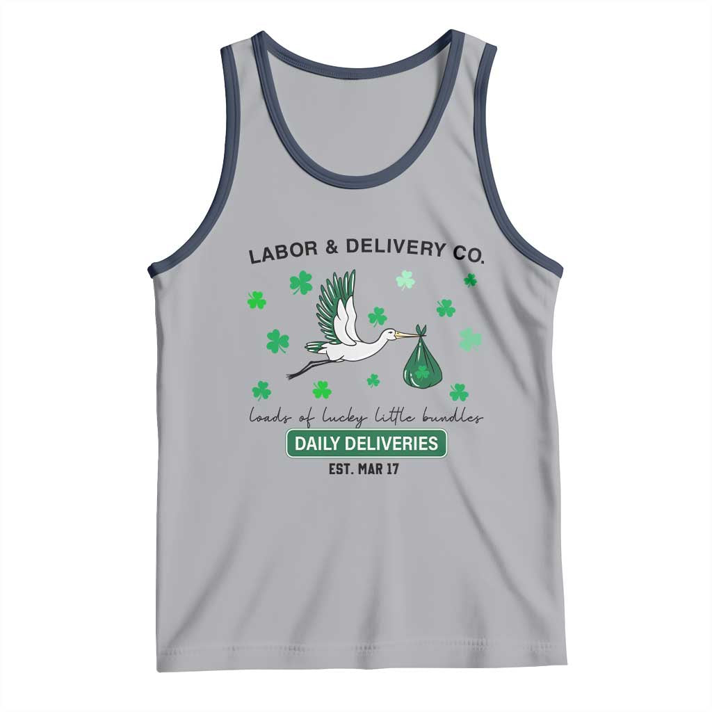 St Patrick's Day Lucky L&D Nurse Tank Top Labor And Delivery Shamrock TS02 Athletic Heather Navy Print Your Wear