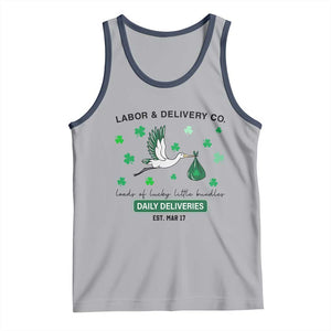 St Patrick's Day Lucky L&D Nurse Tank Top Labor And Delivery Shamrock TS02 Athletic Heather Navy Print Your Wear
