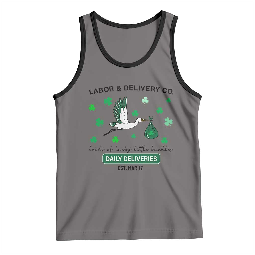 St Patrick's Day Lucky L&D Nurse Tank Top Labor And Delivery Shamrock TS02 Deep Heather Black Print Your Wear