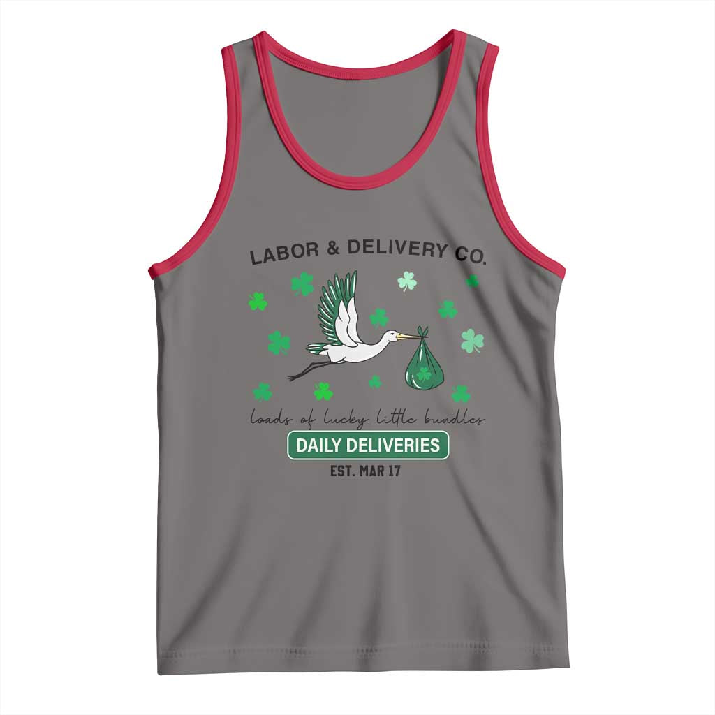 St Patrick's Day Lucky L&D Nurse Tank Top Labor And Delivery Shamrock TS02 Deep Heather Red Print Your Wear