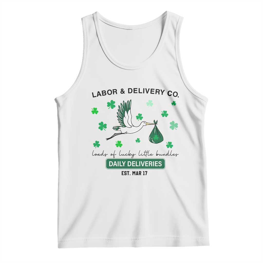 St Patrick's Day Lucky L&D Nurse Tank Top Labor And Delivery Shamrock TS02 White Print Your Wear