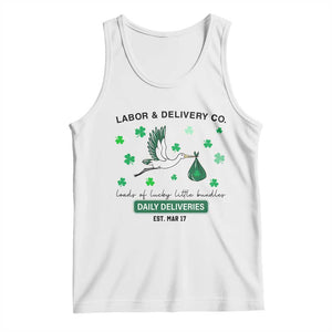 St Patrick's Day Lucky L&D Nurse Tank Top Labor And Delivery Shamrock TS02 White Print Your Wear