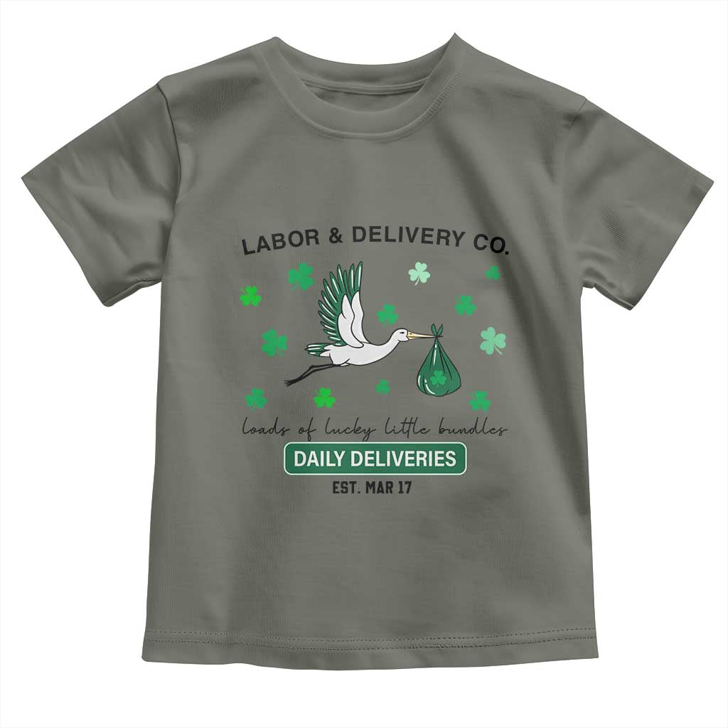 St Patrick's Day Lucky L&D Nurse Toddler T Shirt Labor And Delivery Shamrock TS02 Military Green Print Your Wear