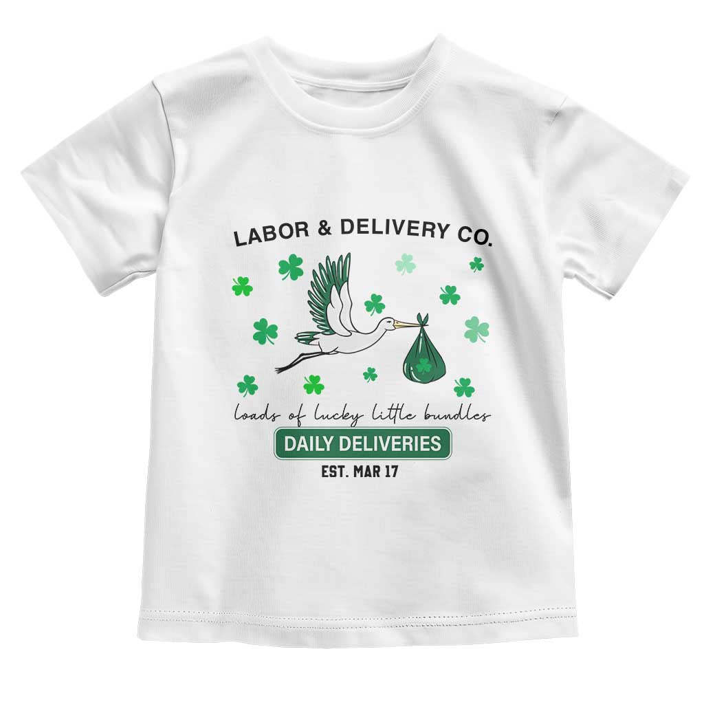 St Patrick's Day Lucky L&D Nurse Toddler T Shirt Labor And Delivery Shamrock TS02 White Print Your Wear