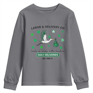 St Patrick's Day Lucky L&D Nurse Youth Sweatshirt Labor And Delivery Shamrock TS02 Charcoal Print Your Wear