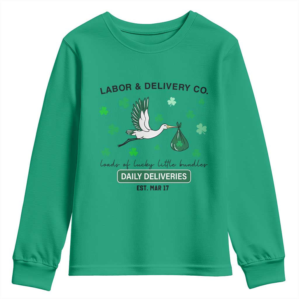 St Patrick's Day Lucky L&D Nurse Youth Sweatshirt Labor And Delivery Shamrock TS02 Irish Green Print Your Wear