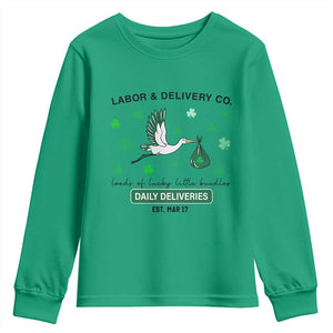 St Patrick's Day Lucky L&D Nurse Youth Sweatshirt Labor And Delivery Shamrock TS02 Irish Green Print Your Wear