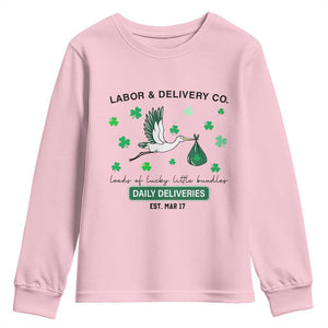St Patrick's Day Lucky L&D Nurse Youth Sweatshirt Labor And Delivery Shamrock TS02 Light Pink Print Your Wear
