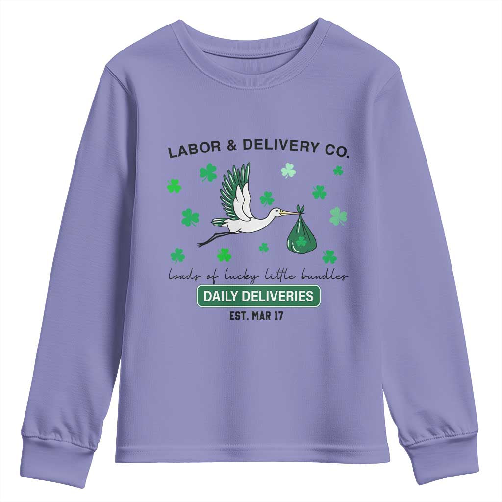 St Patrick's Day Lucky L&D Nurse Youth Sweatshirt Labor And Delivery Shamrock TS02 Violet Print Your Wear