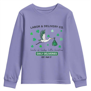 St Patrick's Day Lucky L&D Nurse Youth Sweatshirt Labor And Delivery Shamrock TS02 Violet Print Your Wear