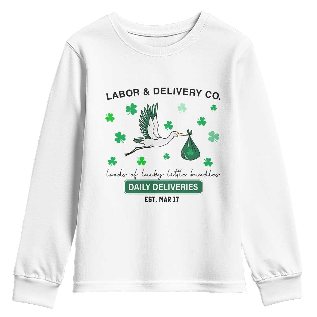 St Patrick's Day Lucky L&D Nurse Youth Sweatshirt Labor And Delivery Shamrock TS02 White Print Your Wear