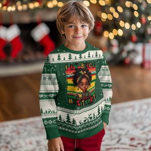 I Am Black History Ugly Christmas Sweater Month Black Melanin Kids Girls TS02 Forest Green Beige Print Your Wear