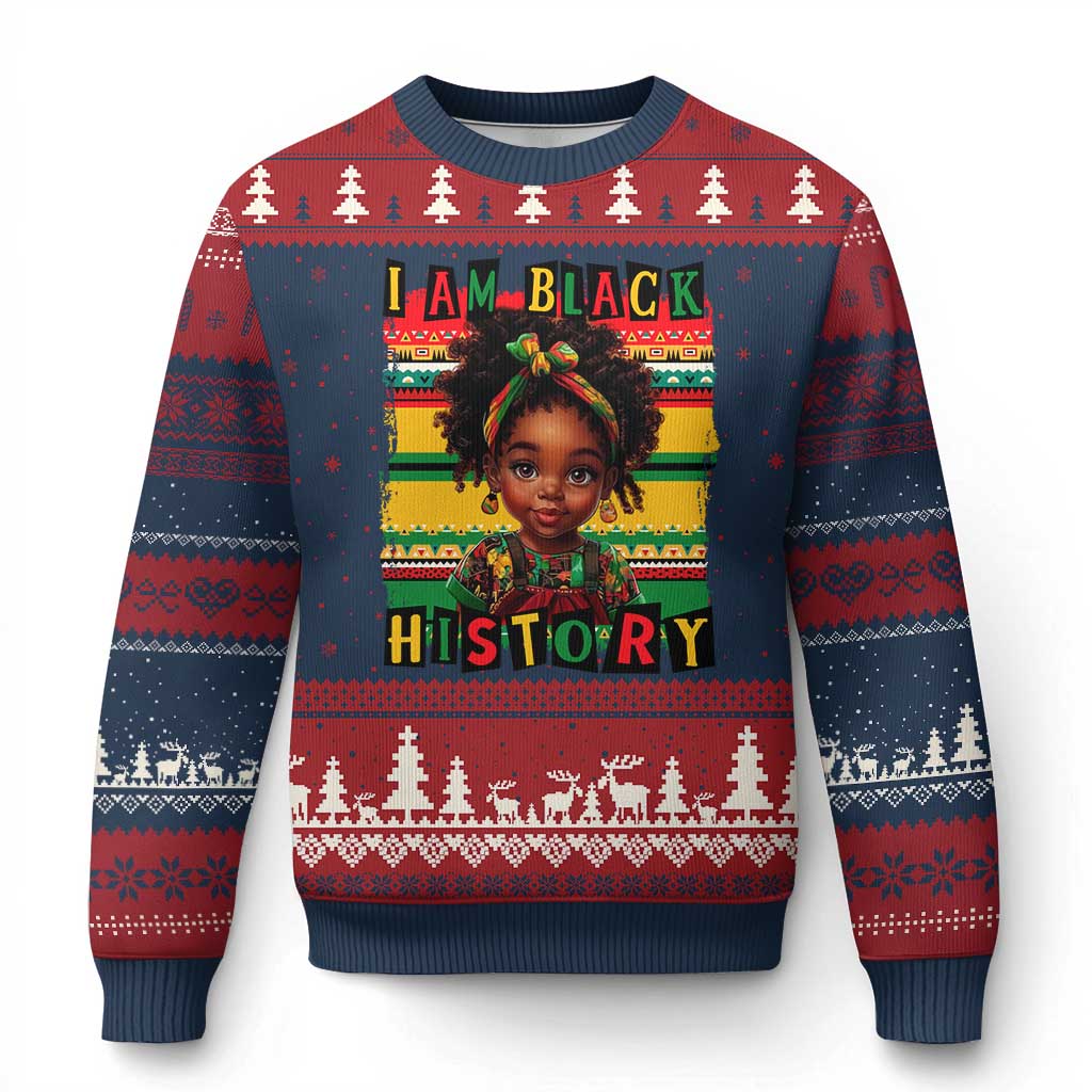 I Am Black History Ugly Christmas Sweater Month Black Melanin Kids Girls TS02 Navy Red Print Your Wear