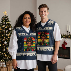 I Am Black History V-Neck Knit Sweater Vest Month Black Melanin Kids Girls TS02 Navy Beige Print Your Wear