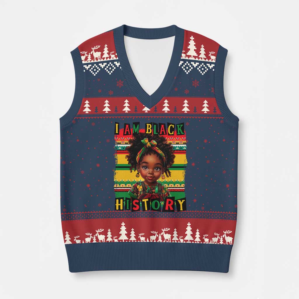 I Am Black History V-Neck Knit Sweater Vest Month Black Melanin Kids Girls TS02 Navy Red Print Your Wear