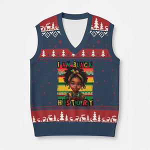 I Am Black History V-Neck Knit Sweater Vest Month Black Melanin Kids Girls TS02 Navy Red Print Your Wear