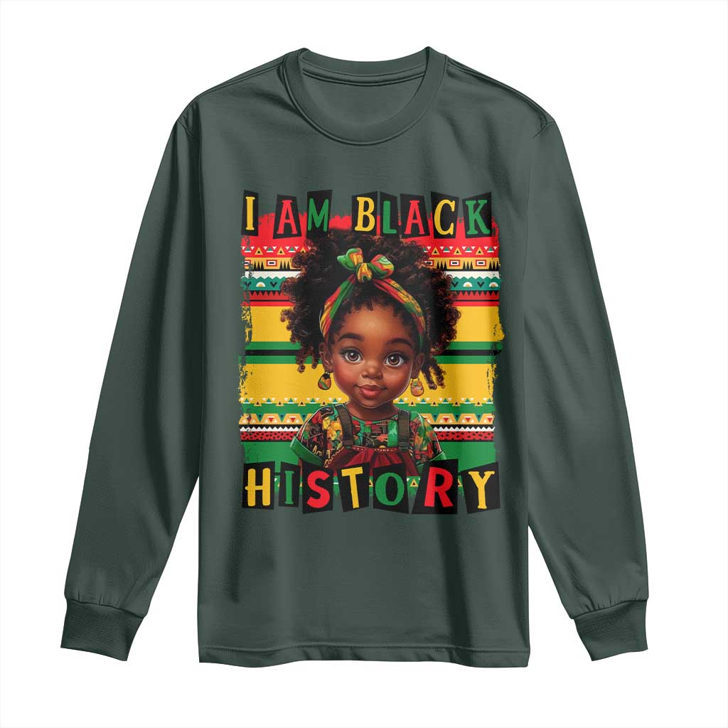 I Am Black History Long Sleeve Shirt Month Black Melanin Kids Girls TS02 Dark Forest Green Print Your Wear
