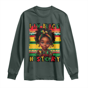 I Am Black History Long Sleeve Shirt Month Black Melanin Kids Girls TS02 Dark Forest Green Print Your Wear