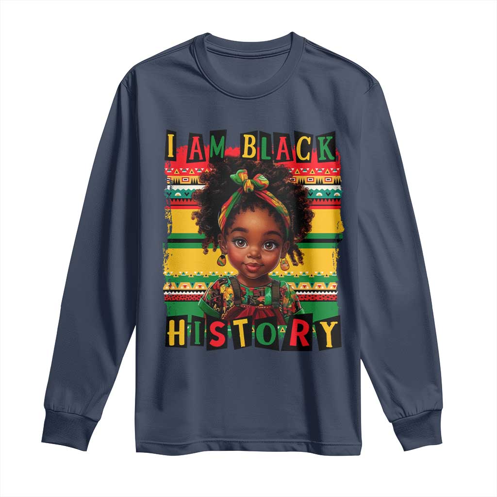 I Am Black History Long Sleeve Shirt Month Black Melanin Kids Girls TS02 Navy Print Your Wear