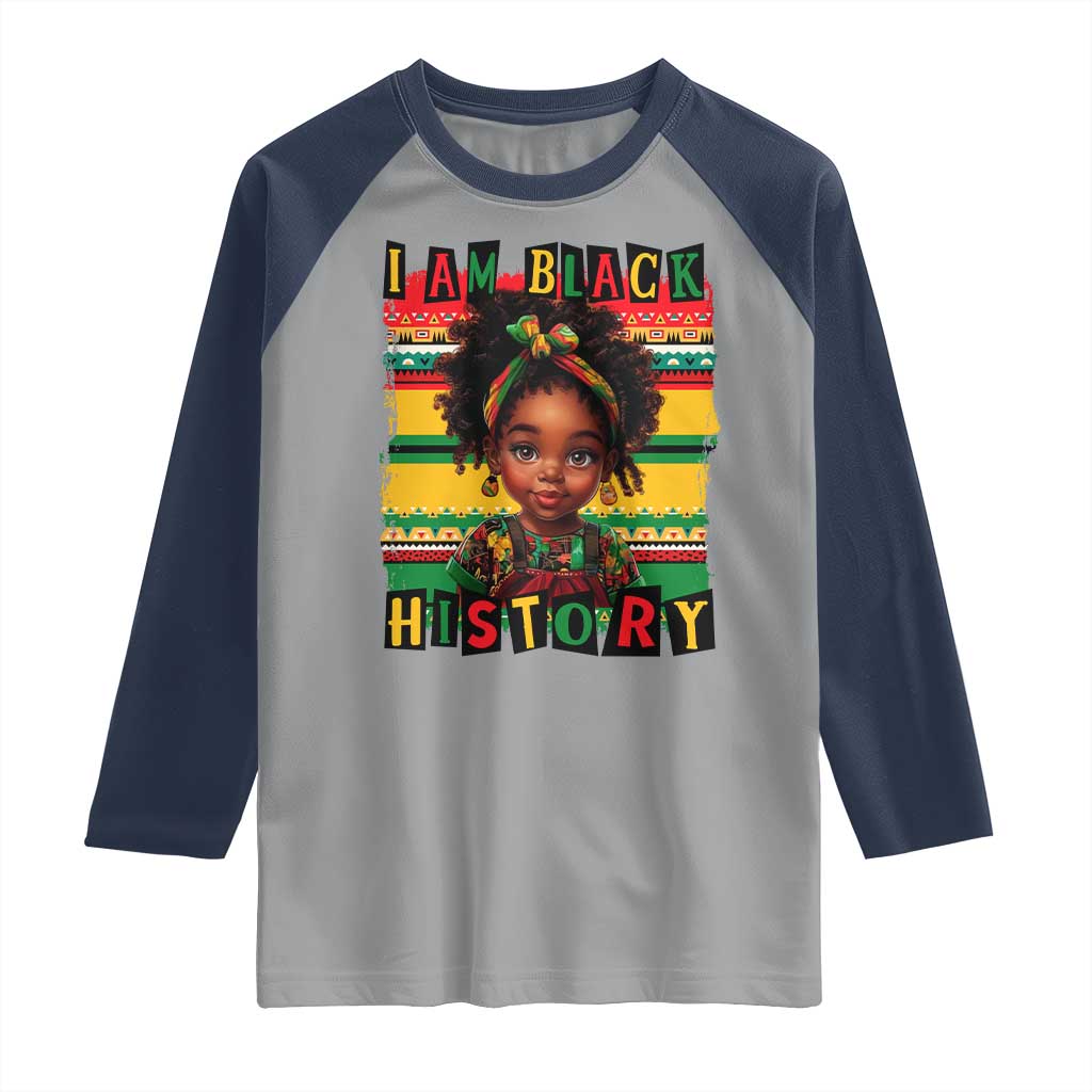 I Am Black History Raglan Shirt Month Black Melanin Kids Girls TS02 Sport Gray Navy Print Your Wear