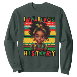 I Am Black History Sweatshirt Month Black Melanin Kids Girls TS02 Dark Forest Green Print Your Wear