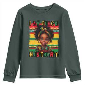 I Am Black History Youth Sweatshirt Month Black Melanin Kids Girls TS02 Dark Forest Green Print Your Wear