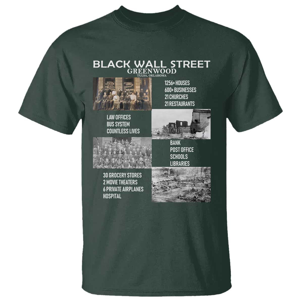 Black Wall Street T Shirt Black Business Black History Month TS02 Dark Forest Green Print Your Wear
