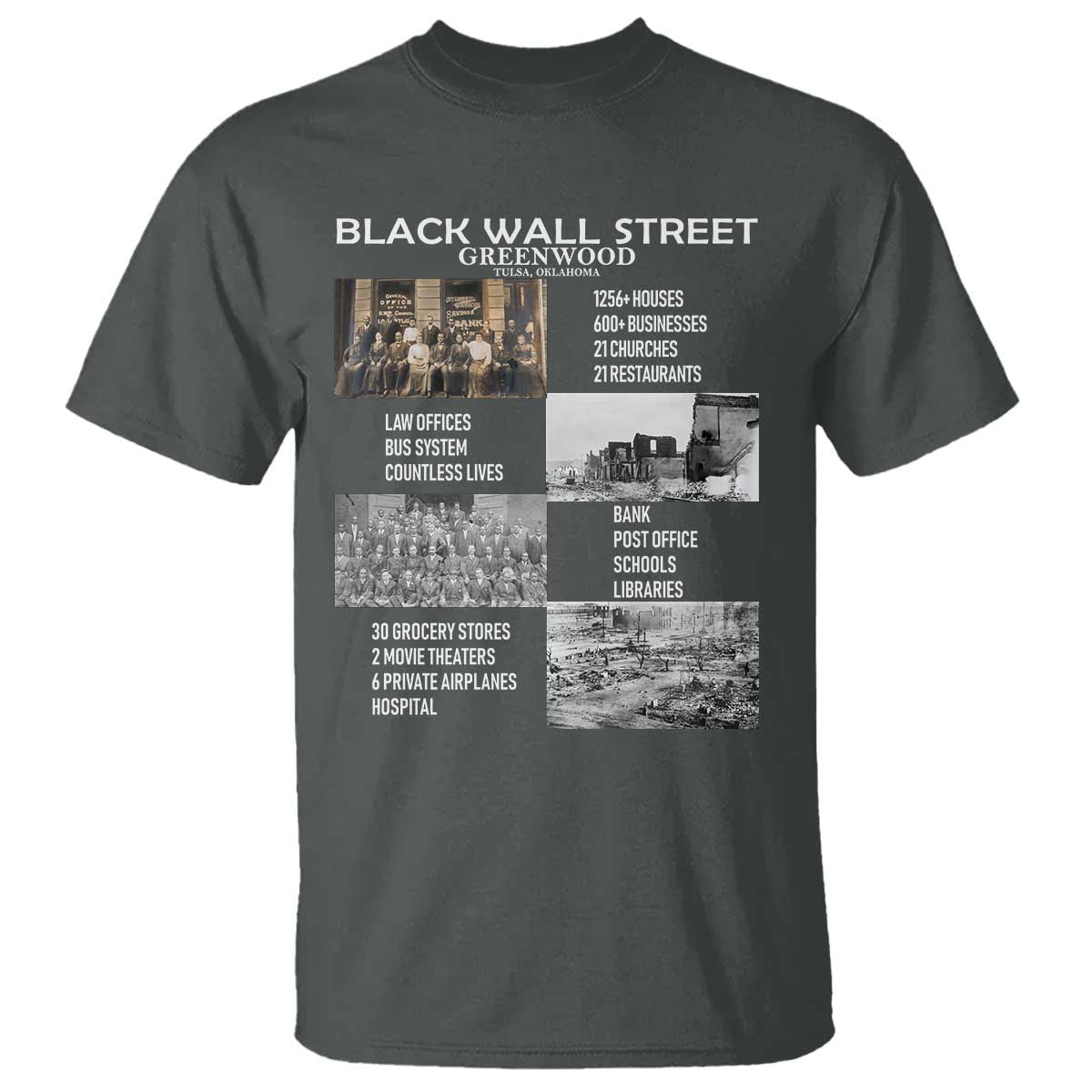 Black Wall Street T Shirt Black Business Black History Month TS02 Dark Heather Print Your Wear