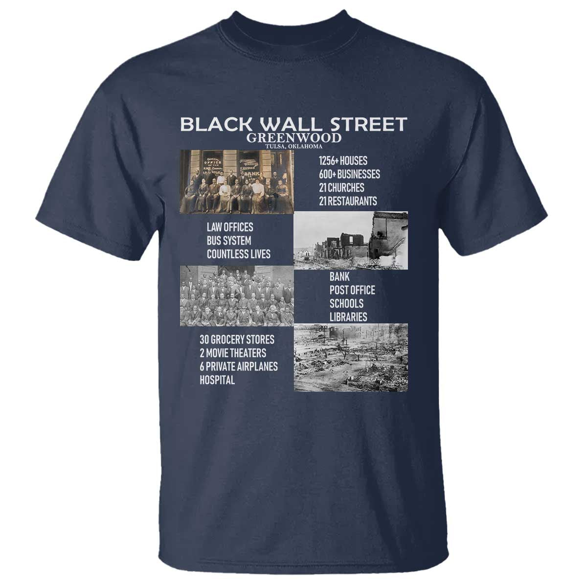 Black Wall Street T Shirt Black Business Black History Month TS02 Navy Print Your Wear