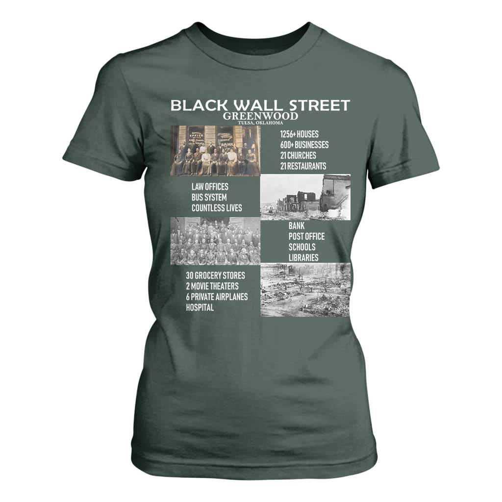Black Wall Street T Shirt For Women Black Business Black History Month TS02 Dark Forest Green Print Your Wear