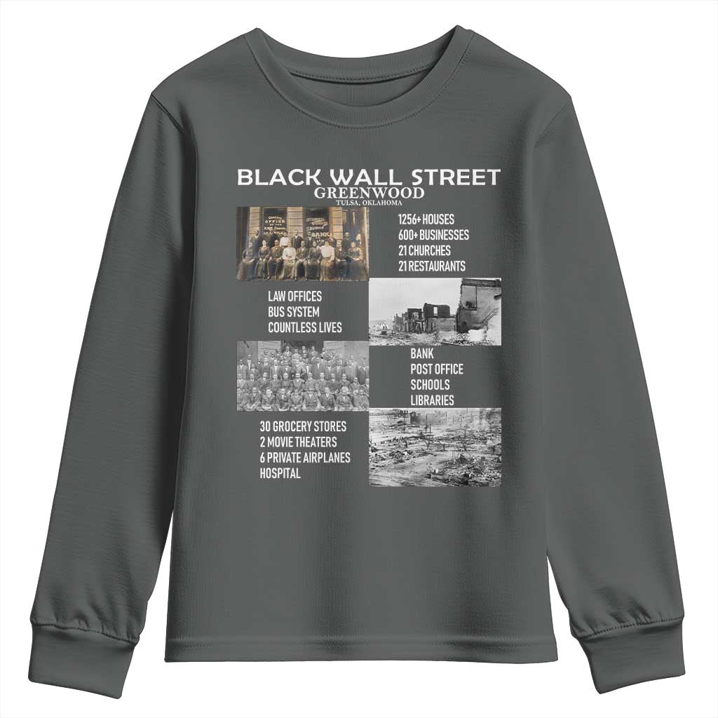 Black Wall Street Youth Sweatshirt Black Business Black History Month TS02 Dark Heather Print Your Wear