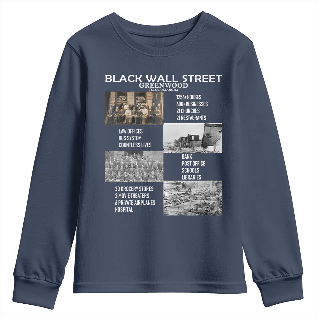 Black Wall Street Youth Sweatshirt Black Business Black History Month TS02 Navy Print Your Wear
