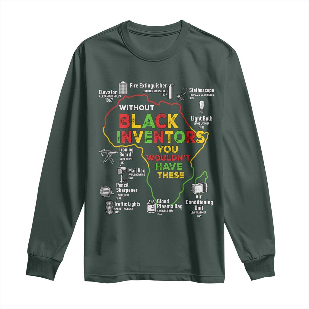 Proud Black Inventors Long Sleeve Shirt Black History Month African American Pride TS02 Dark Forest Green Print Your Wear