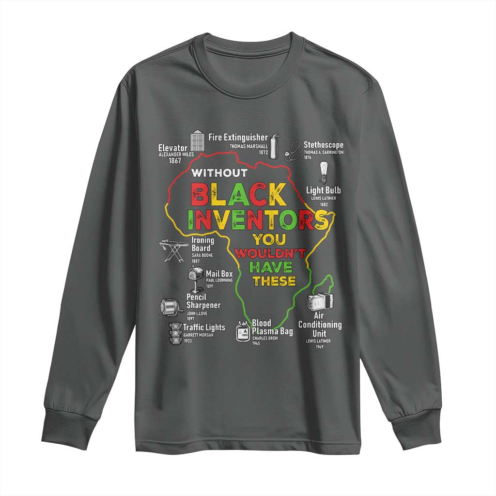 Proud Black Inventors Long Sleeve Shirt Black History Month African American Pride TS02 Dark Heather Print Your Wear
